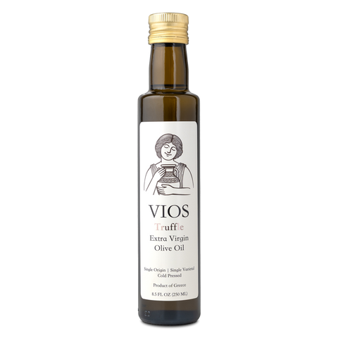 Bottle of VIOS Truffle Extra Virgin Olive Oil on a transparent background