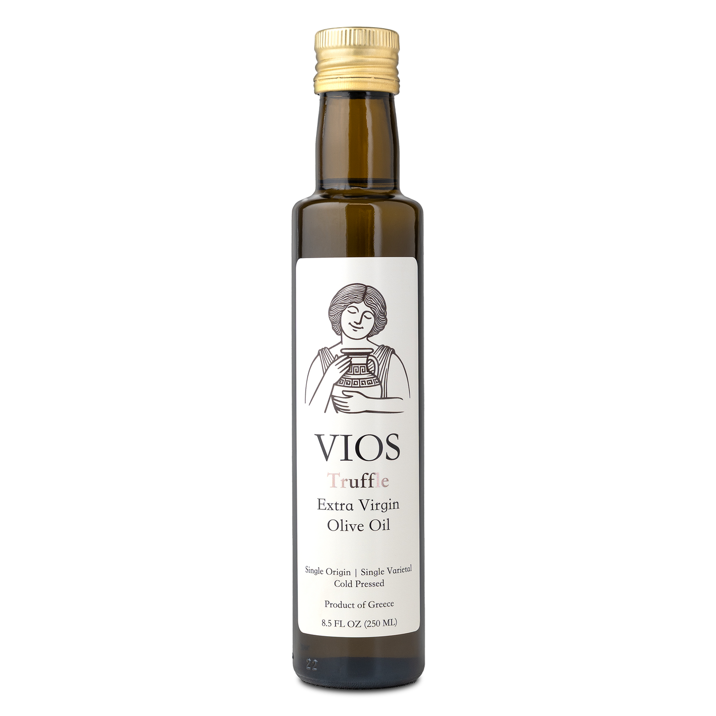 Bottle of VIOS Truffle Extra Virgin Olive Oil on a transparent background
