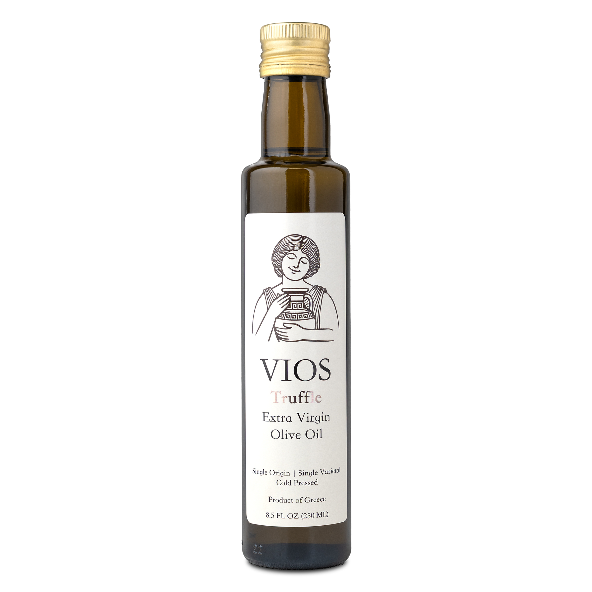 Bottle of VIOS Truffle Extra Virgin Olive Oil on a transparent background