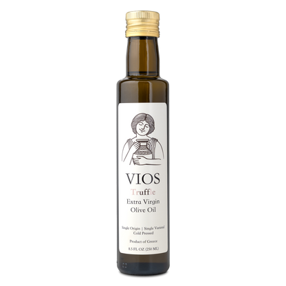 Bottle of VIOS Truffle Extra Virgin Olive Oil on a transparent background