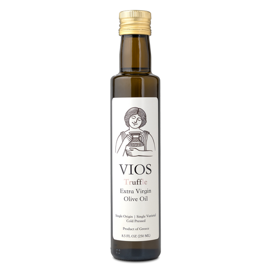 Bottle of VIOS Truffle Extra Virgin Olive Oil on a transparent background